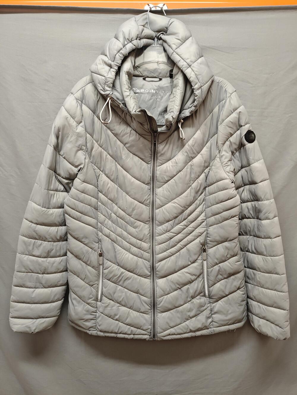 Point Zero Jacket Womens Large Gray Hooded Puffer Quilted Zip Up Coat Warm